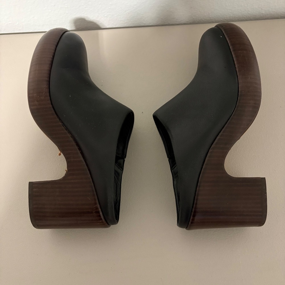 Vince Black Leather Chunky Heel Platform Clogs Mules Women's Size 7.5 - Picture 12 of 14